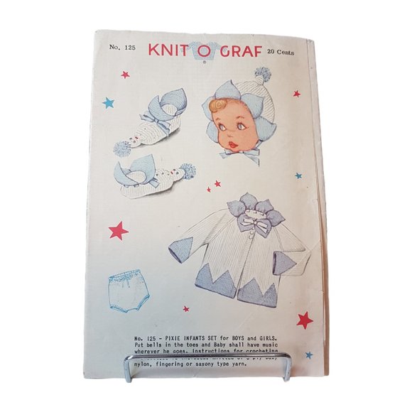 Vintage 1950s Knit O Graf Pattern #125 Pixie Infants Set for Boys and Girls - Picture 1 of 9